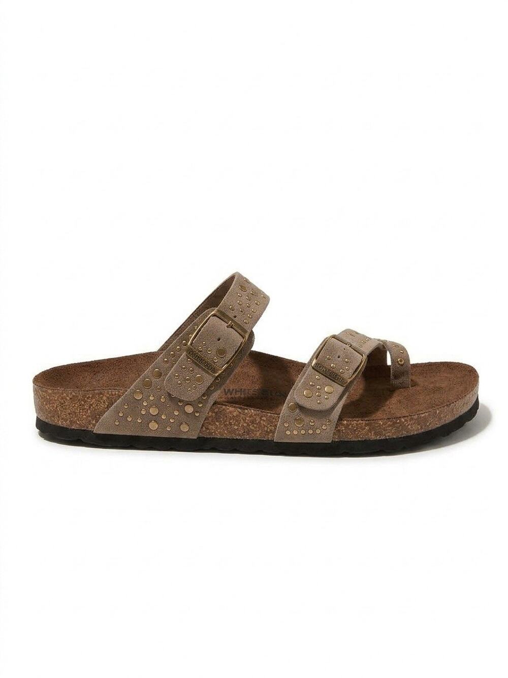 White Mountain Footbeds Women Sandal 10 Taupe Studded Double Buckle Cork NIB